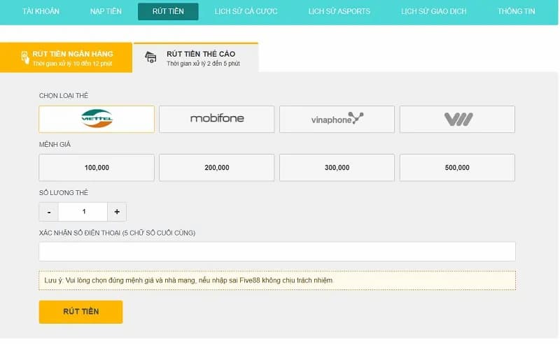 cách rút tiền bằng thẻ cào