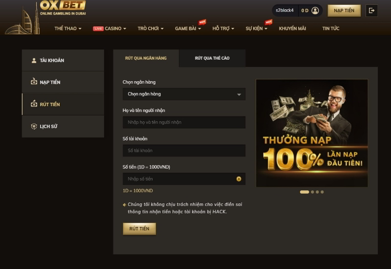 chi tiết các bước rút tiền