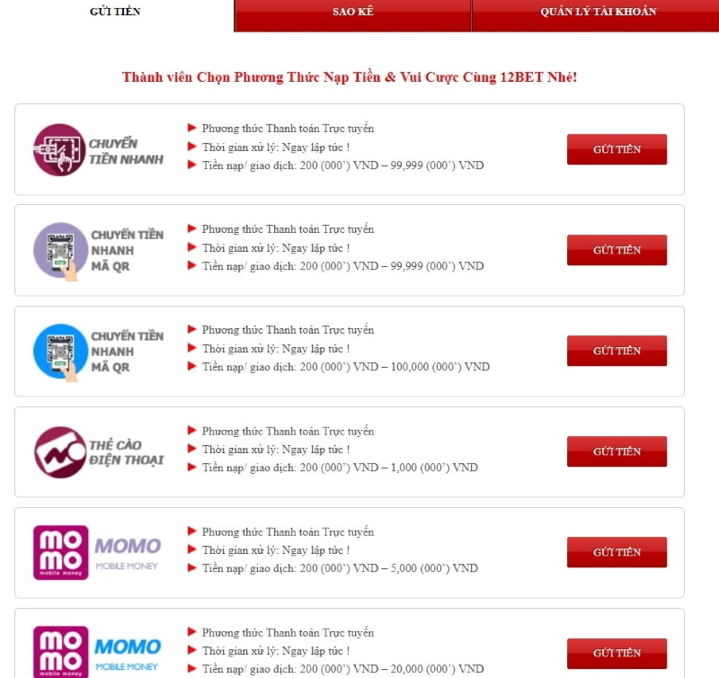 hỗ trợ các hình thức nạp - rút nào