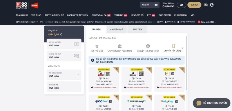 nạp tiền qua internet banking