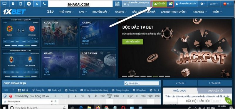 nạp tiền vào trang cá cược