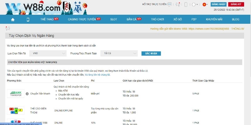 nạp tiền W88 nhanh chóng