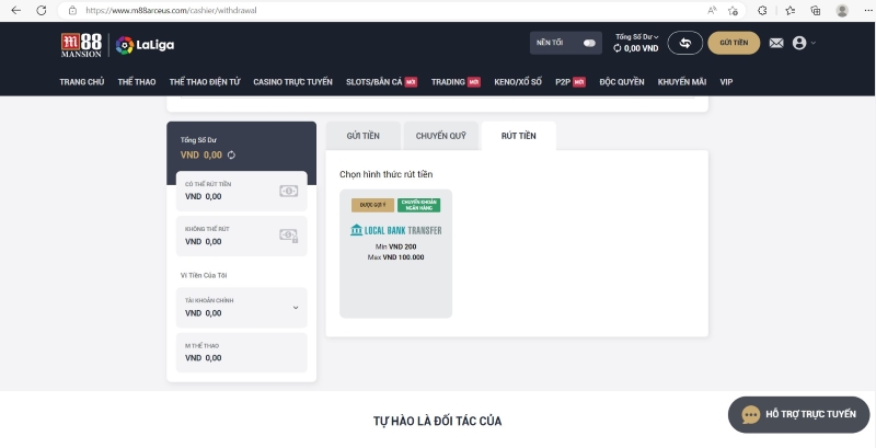 rút tiền m88 từ tài khoản game