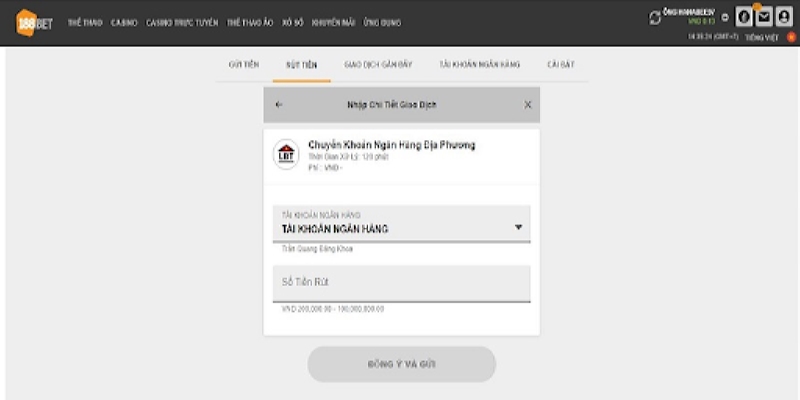 thao tác rút tiền nhanh chóng